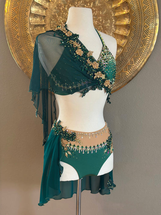 Hunter Green and Gold Two Piece Lyrical/ Contemporary Adult XS