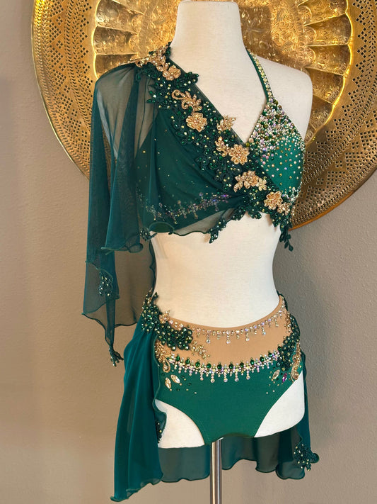 Hunter Green and Gold Two Piece Lyrical/ Contemporary Adult XS