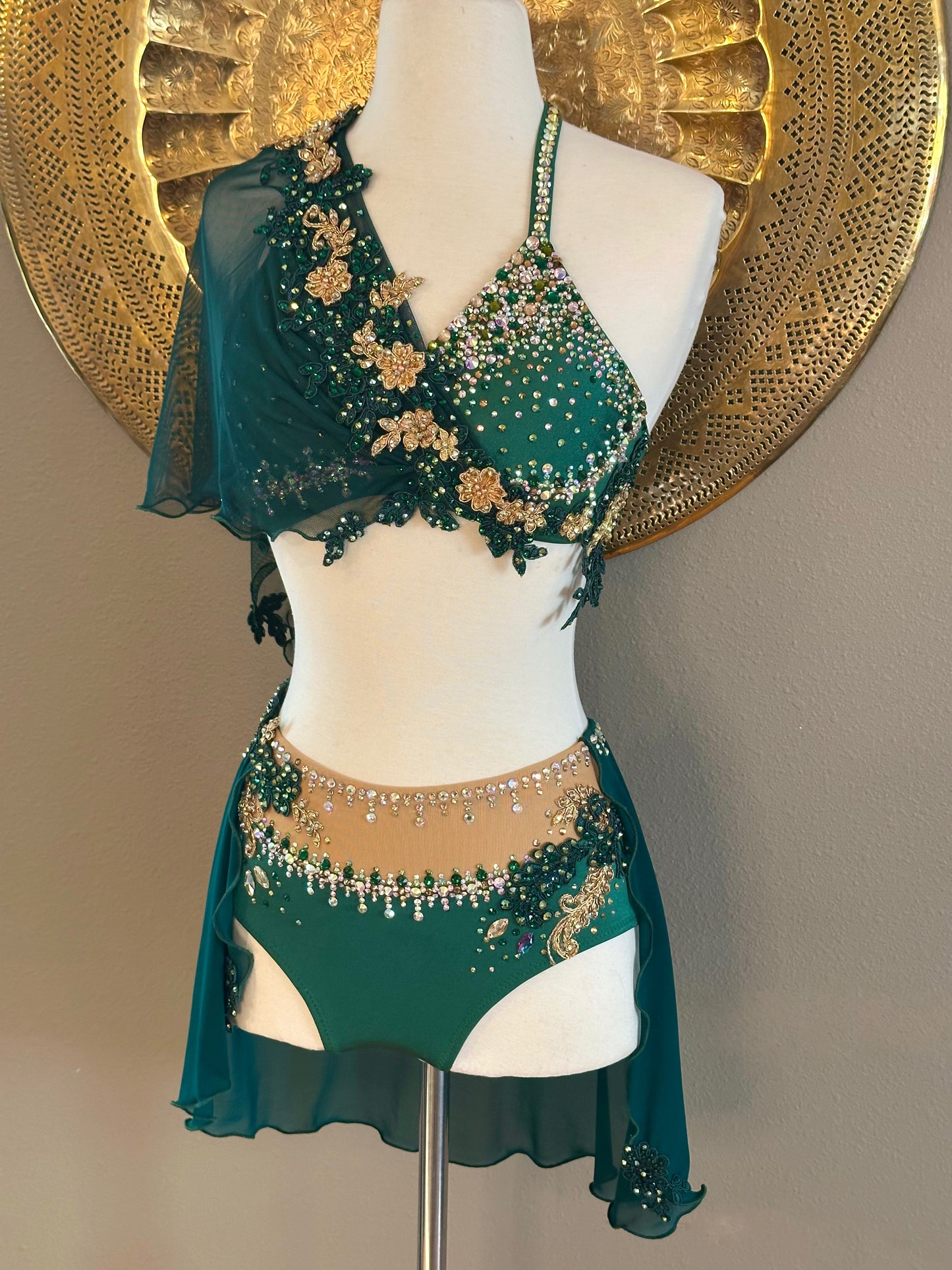 Hunter Green and Gold Two Piece Lyrical/ Contemporary Adult XS