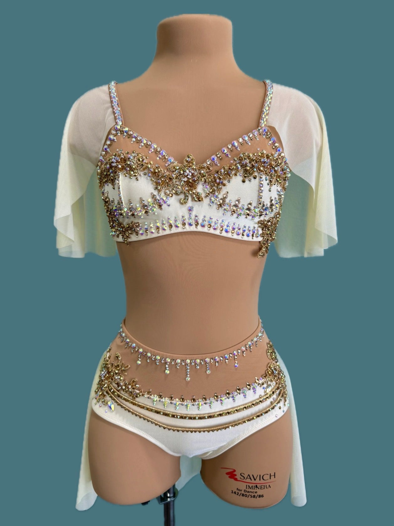 Off White and Gold Two Piece Adult XS-S Dance Costume