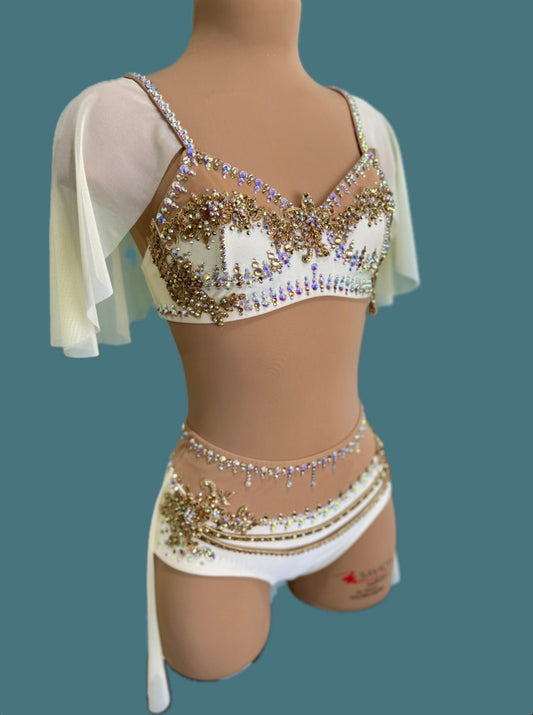 Off White and Gold Two Piece Adult XS-S Dance Costume
