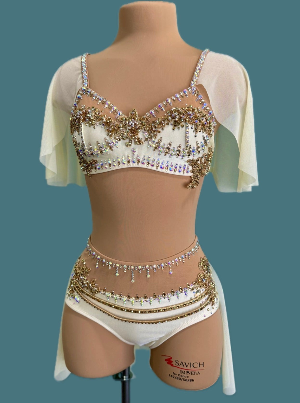 Off White and Gold Two Piece Adult XS-S Dance Costume