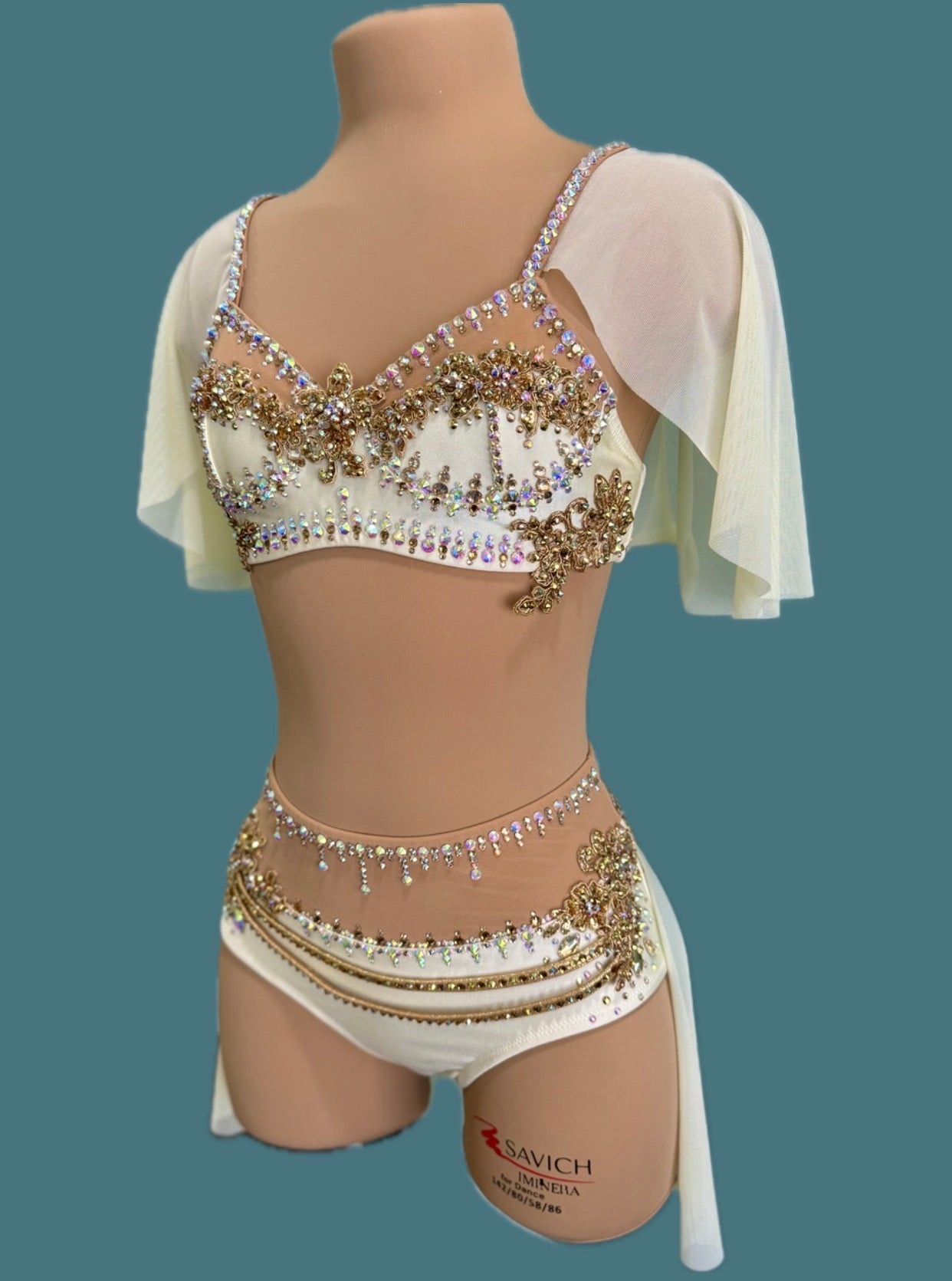 Off White and Gold Two Piece Adult XS-S Dance Costume